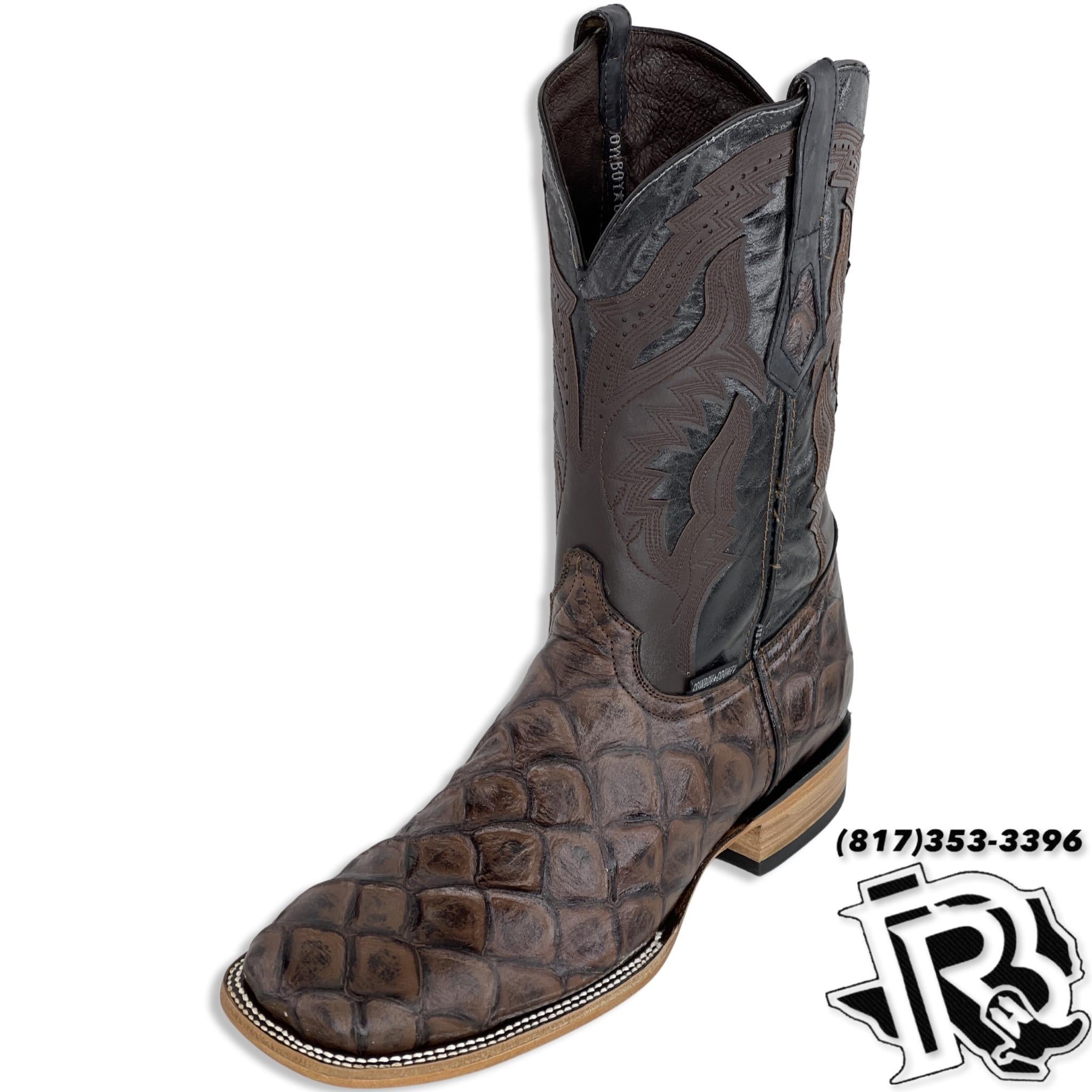 BIG BASS (FISH) BROWN PRINT | MEN SQUARE TOE BOOTS STYLE #6060