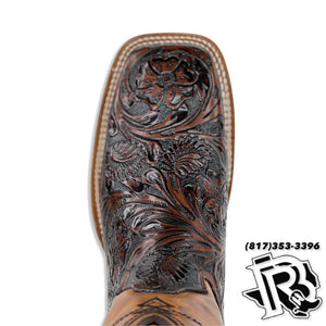 TOOLED LEATHER BROWN | HANDMADE TOOLED MEN SQUARE TOE MEN BOOTS