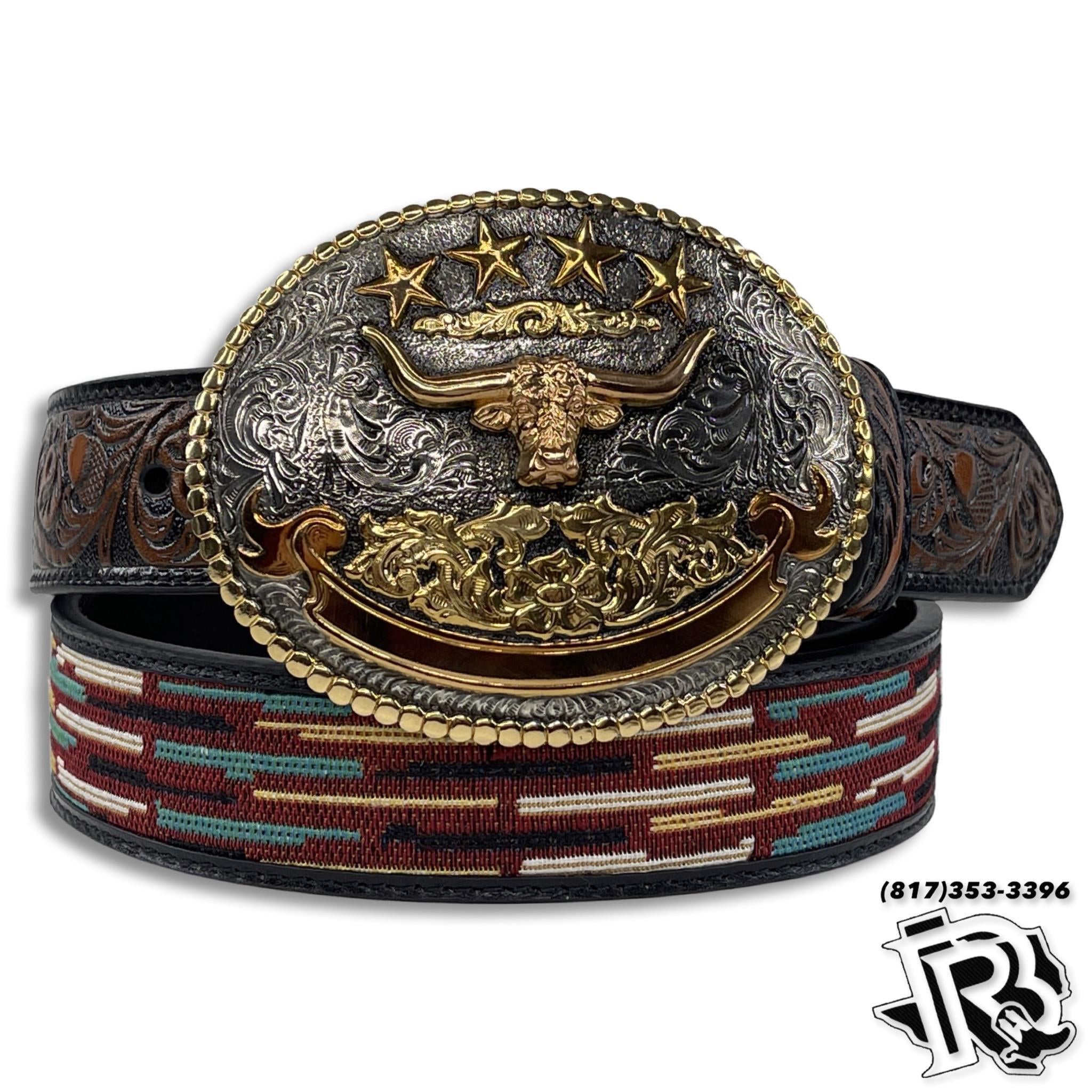 “ THE PUNCHY “ | 3D MENS BELT 1 1/2 TOOLED TABS WOVEN INLAY BLACK D100012301