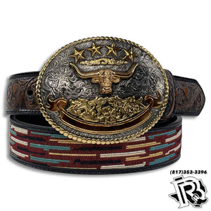 “ THE PUNCHY “ | 3D MENS BELT 1 1/2 TOOLED TABS WOVEN INLAY BLACK D100012301