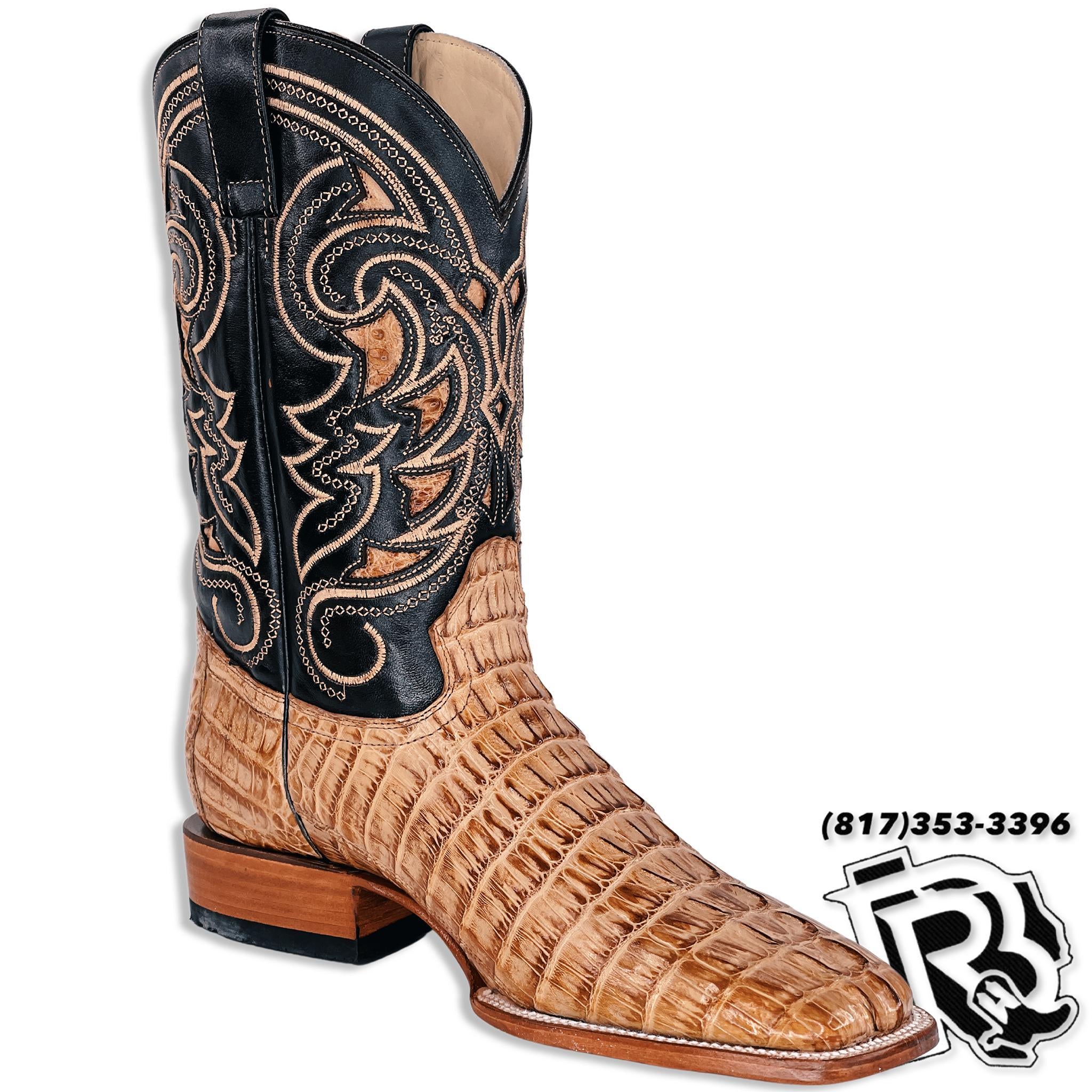 CAIMAN TAIL TAN ORIGNAL | SQUARE TOE MEN BOOTS
