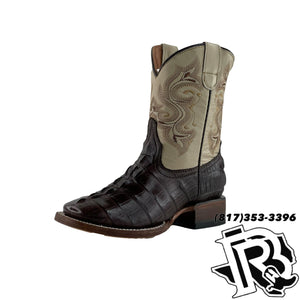 KIDS CAIMAN PRINT | BROWN SQUARE TOE BOOTS