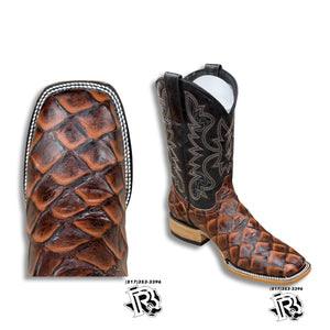 “ Cooper “ | MEN WESTERN COWBOY SQUARE TOE BOOTS COGNAC PRINT