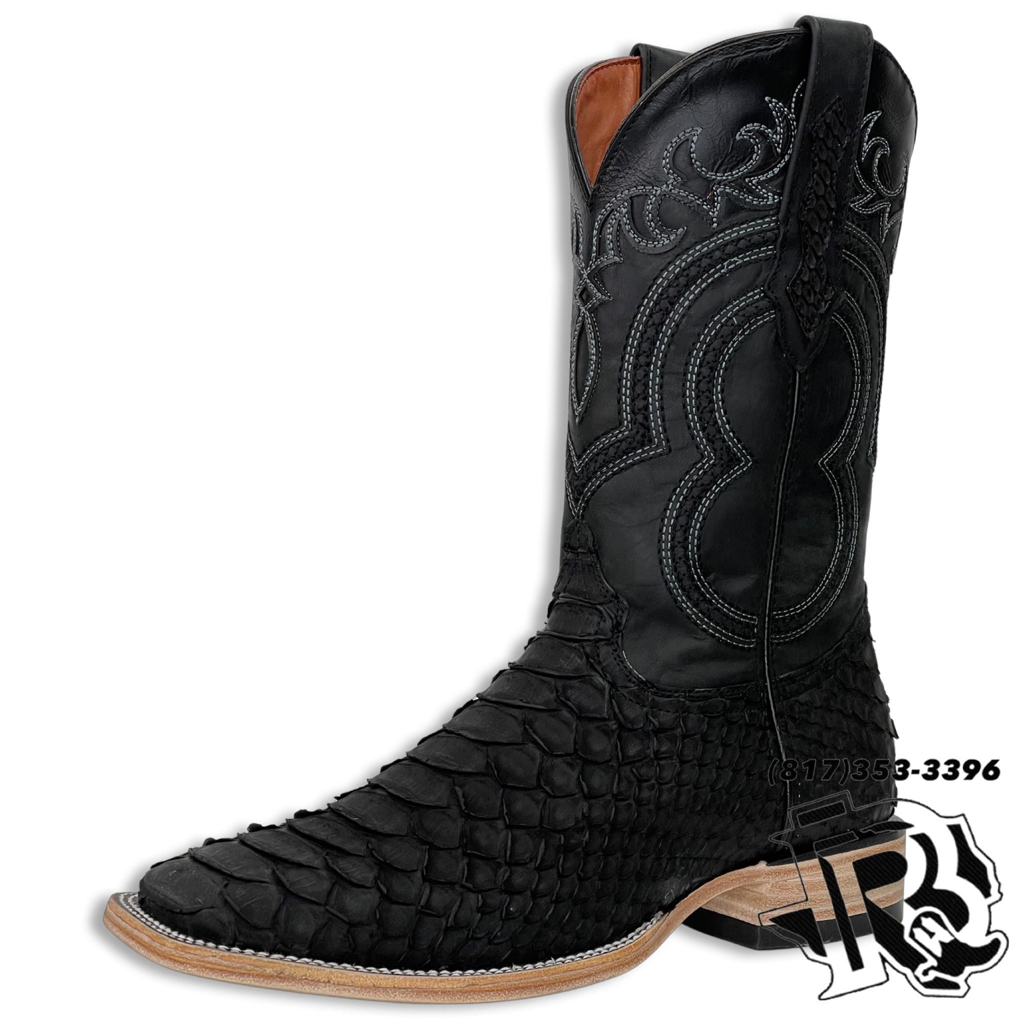‘’JAMES’’ PYTHON ORIGINAL MATTE BLACK SQUARE TOE MEN BOOTS