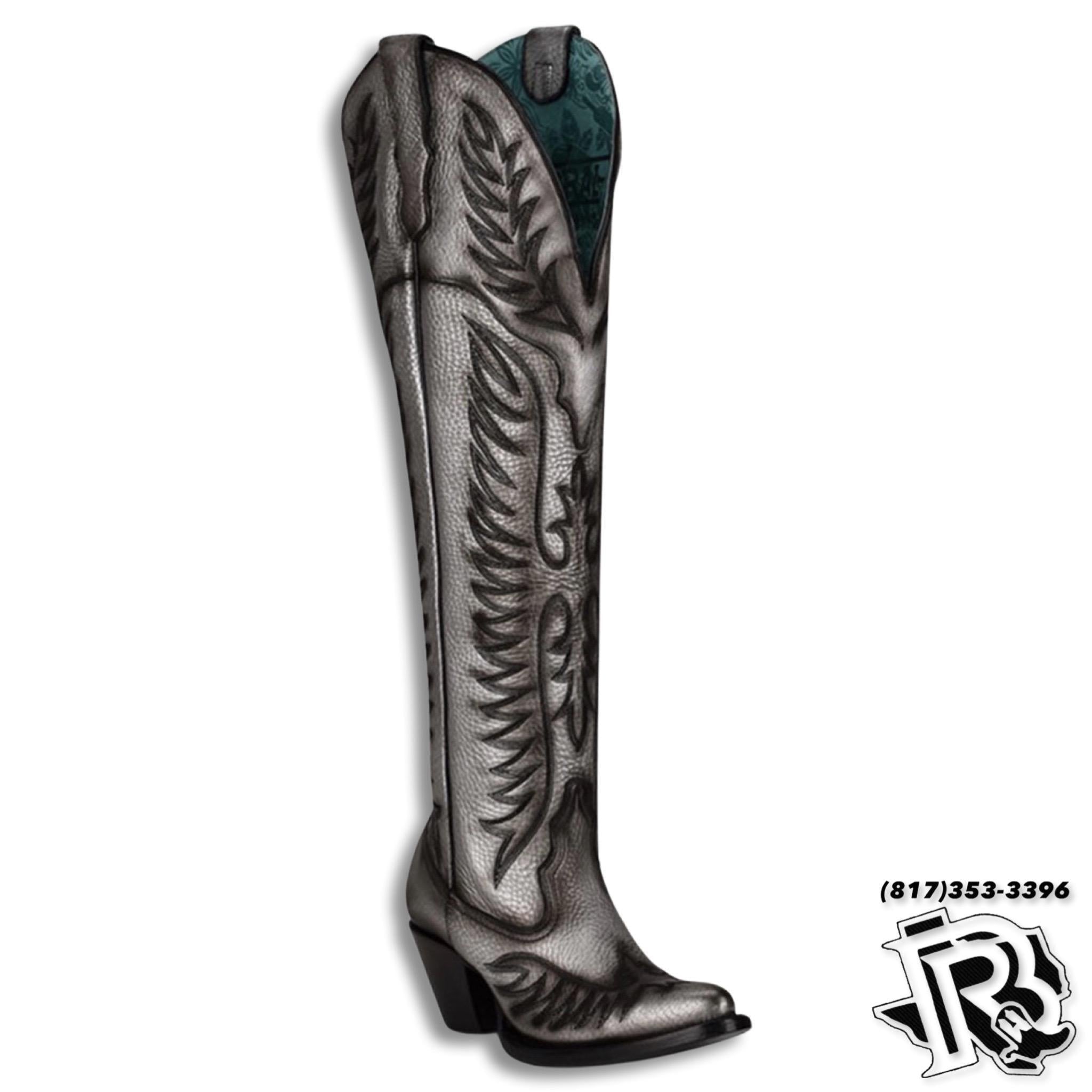 Women Corral Boots Matte Silver Black Stitched A4213 Botas Rojero