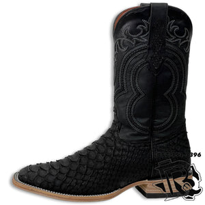 ‘’JAMES’’ PYTHON ORIGINAL MATTE BLACK SQUARE TOE MEN BOOTS