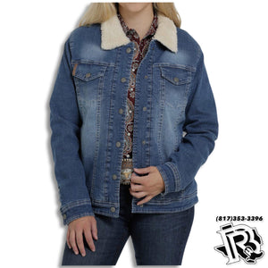 CINCH LADIES JACKET | DENIM TRUCKER SHERPA JACKET  - MAJ9878002
