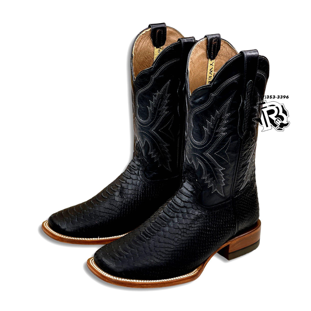 -PYTHON BLACK PRINT | MEN WESTERN SQUARE TOE BOOTS – Botas Rojero