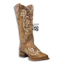 Load image into Gallery viewer, “ HEISER GOLD “ | WOMEN WESTERN SQUARE TOE BOOTS RUSTIC BROWN