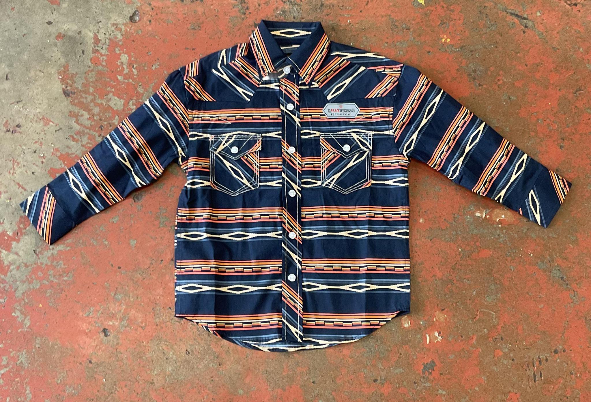 BOYS LONG SLEEVE AZTEC STRIPE SNAP PEACH SHIRT ROCK & ROLL | RRBSOSR08U