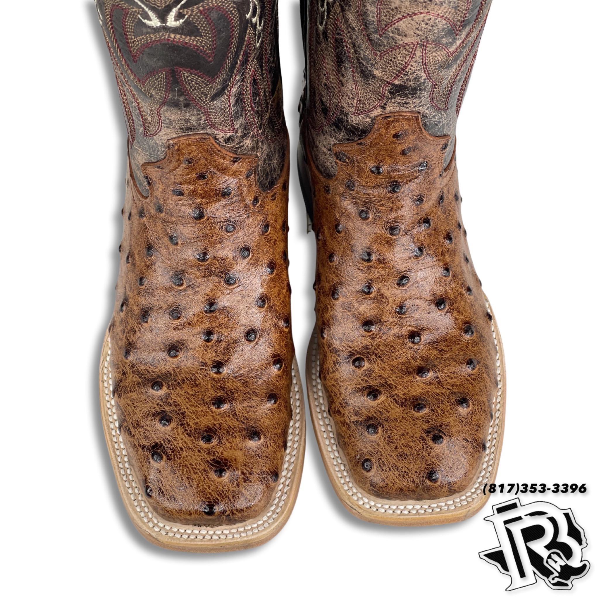 WOMEN BOOT | Cognac Ostrich Print Western Square Toe Boot