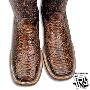 Men Boots | Square Toe Western Boots Cognac Python