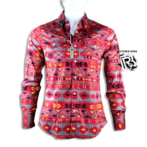 “ Maverick “ | MEN WESTERN LONG SLEEVE SHIRT RED AZTEC