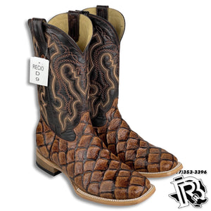 Men Boots | Fish Print Boots Cognac Square Toe Boots