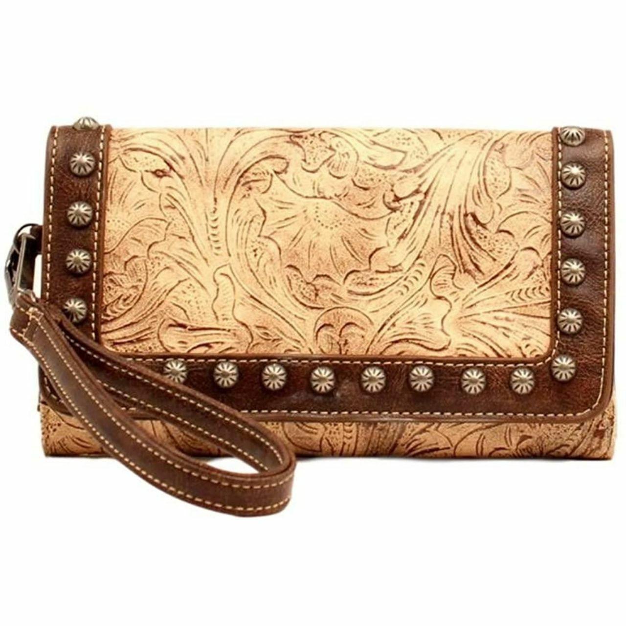 Taupe and Chocolate Floral Embossed Clutch Wallet |N7511241