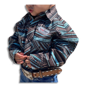 “ Austin “ | BOYS AZTEC STRIPE POPLIN PRINT TEAL ROCK & ROLL SHIRT |RRBSOSRZ17