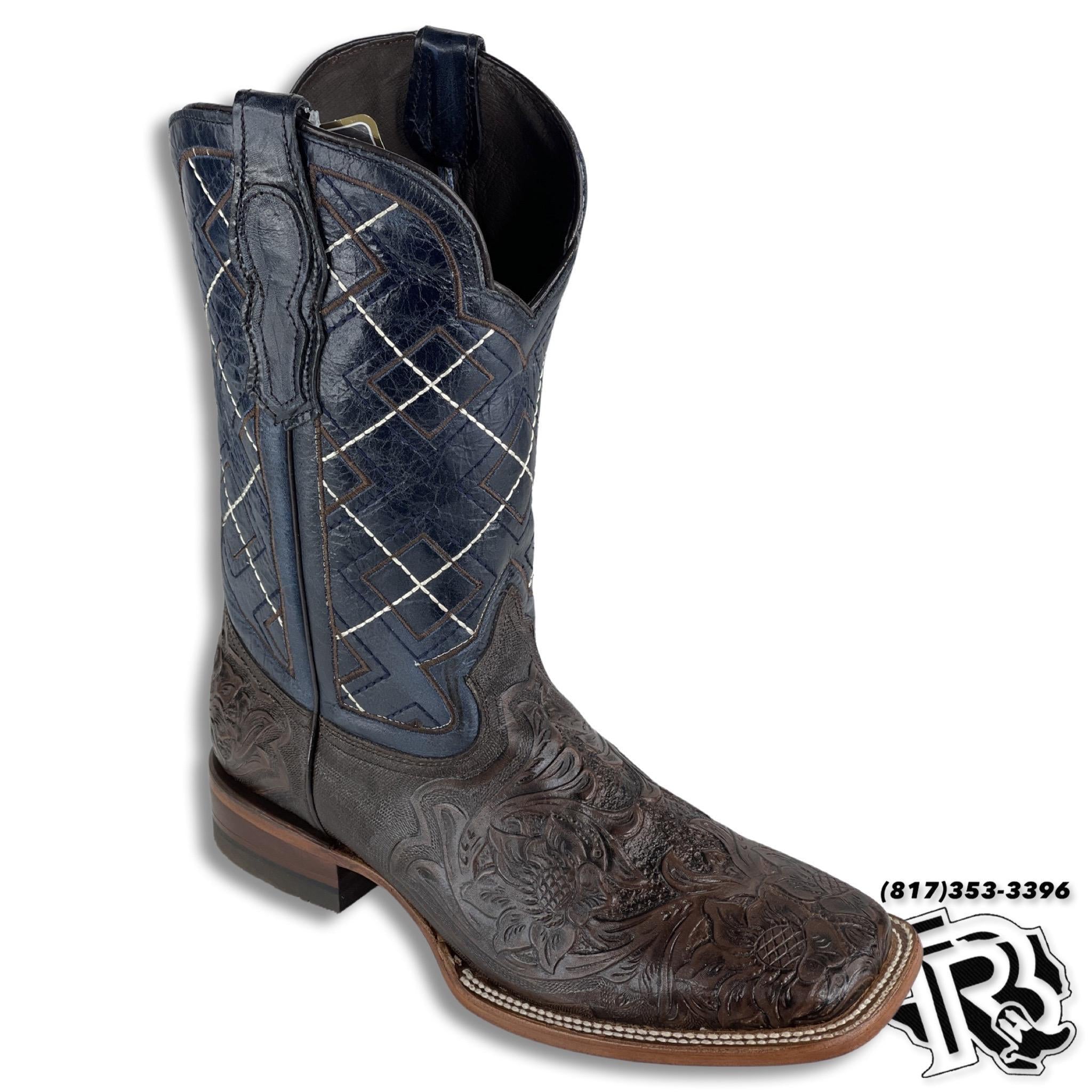 TOOLED LEATHER PRINT | BROWN MEN SQUARE TOE WESTERN COWBOY BOOTS