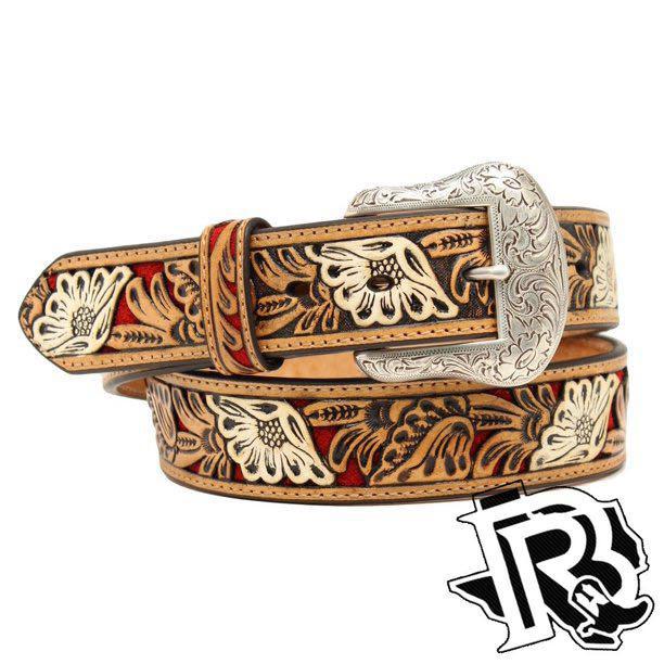 NOCONA WESTERN BELT MENS LEATHER EMBOSSED FLORAL N2411904