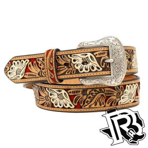 NOCONA WESTERN BELT MENS LEATHER EMBOSSED FLORAL N2411904