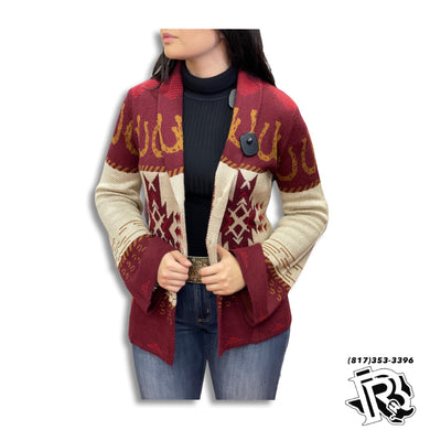 “ Lila “ | WOMENS HORSESHOE AND AZTEC SWEATER BURGANDY PRWO95RZXC2