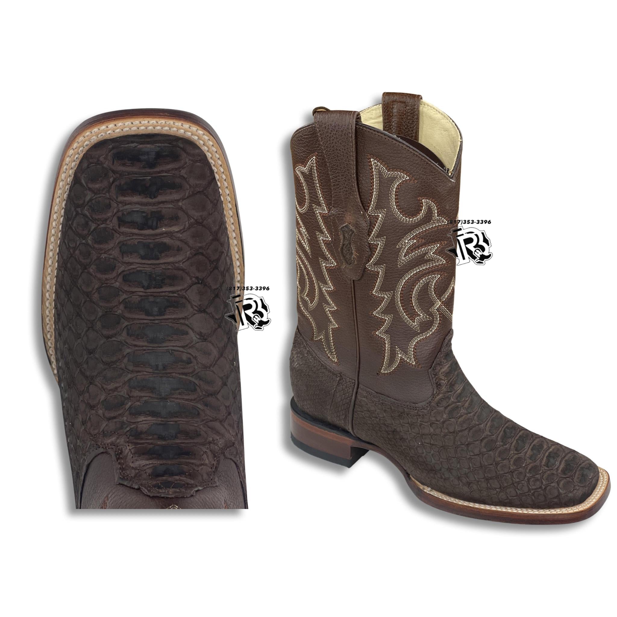 ORIGNAL -PYTHON | MATTE BROWN SQUARE TOE MEN WESTERN BOOTS