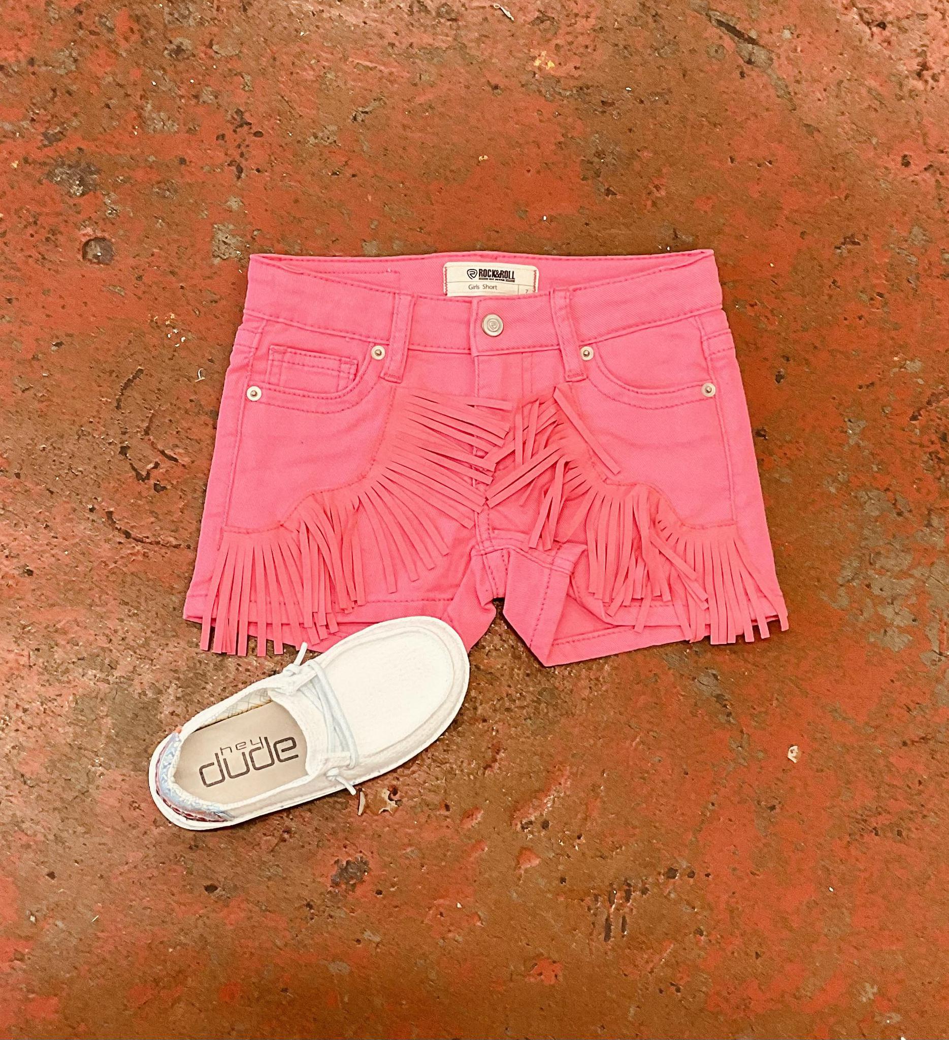 Girls pink fringe shorts rock & roll | RRGD68R0UJ