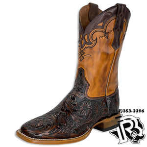 TOOLED LEATHER BROWN | HANDMADE TOOLED MEN SQUARE TOE MEN BOOTS