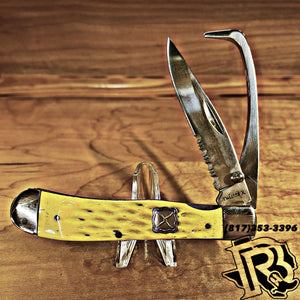 Twisted X KNIFE | 2 blade YELLOW basket weave handle knife XK3010