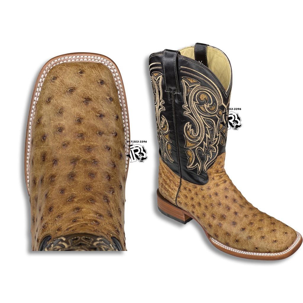 ORIGNAL -OSTRICH UMBER | MEN WESTERN  SQUARE TOE MEN BOOT Arango