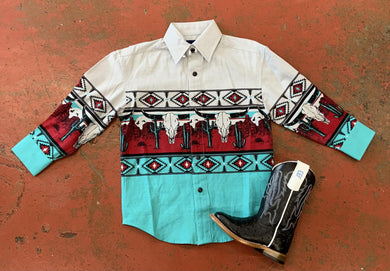 BOYS PANHANDLE LONG SLEEVE SHIRT AZTEC BORDER SILVER |PHBSOSRZ5X