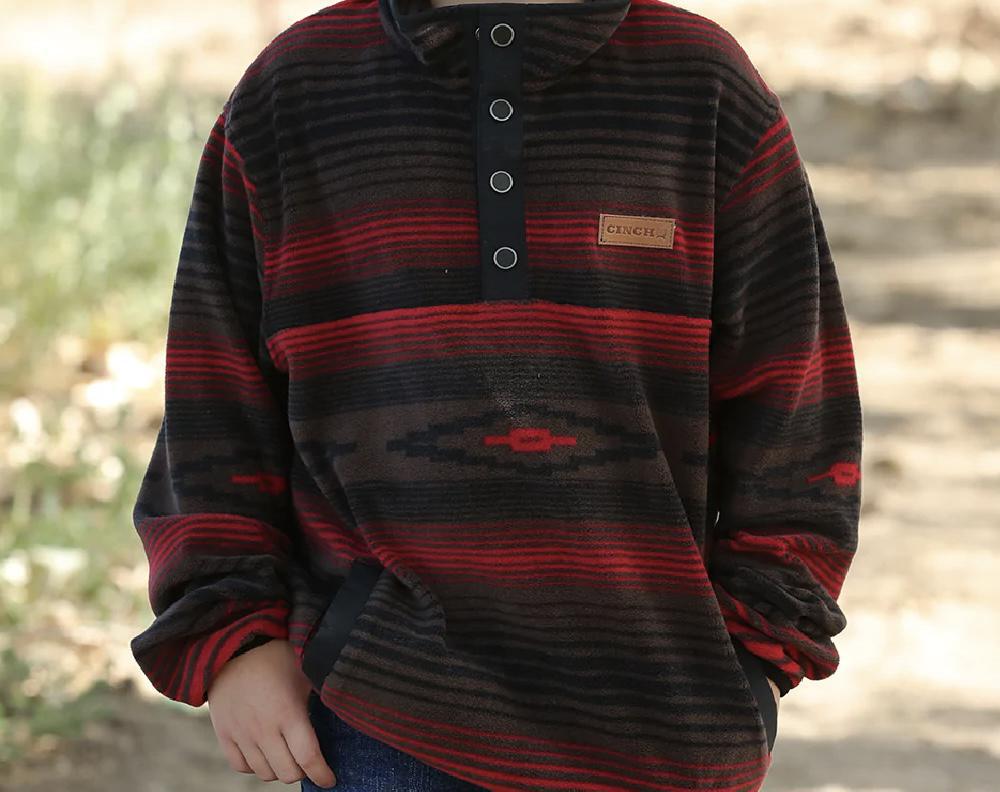 CINCH RED AZTEC PULLOVER FLEECE - KIDS BOYS SWEATER - MWK7590010