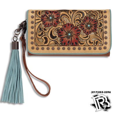 LORELEI ARIAT CLUTCH WALLET CALF HAIR TOOLED TAN A770005908