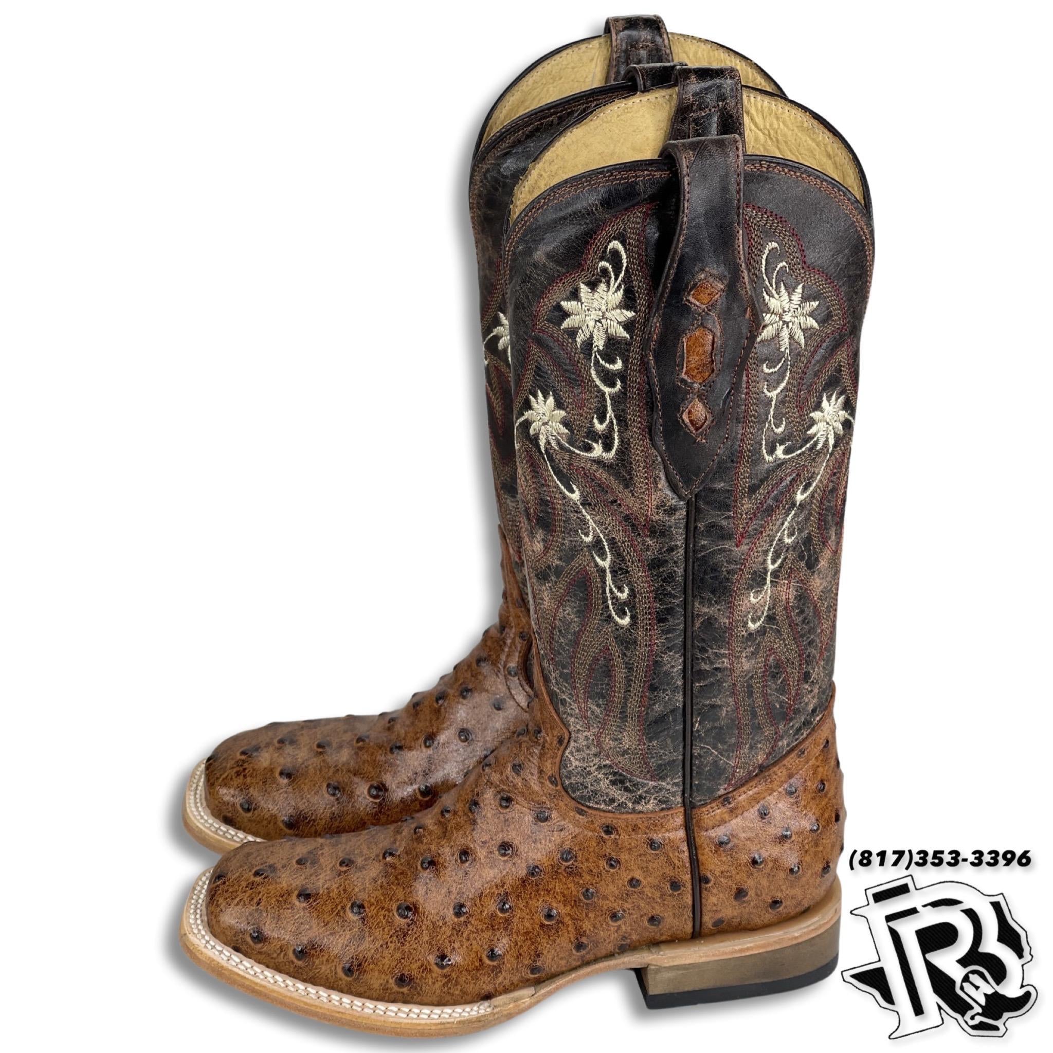WOMEN BOOT | Cognac Ostrich Print Western Square Toe Boot