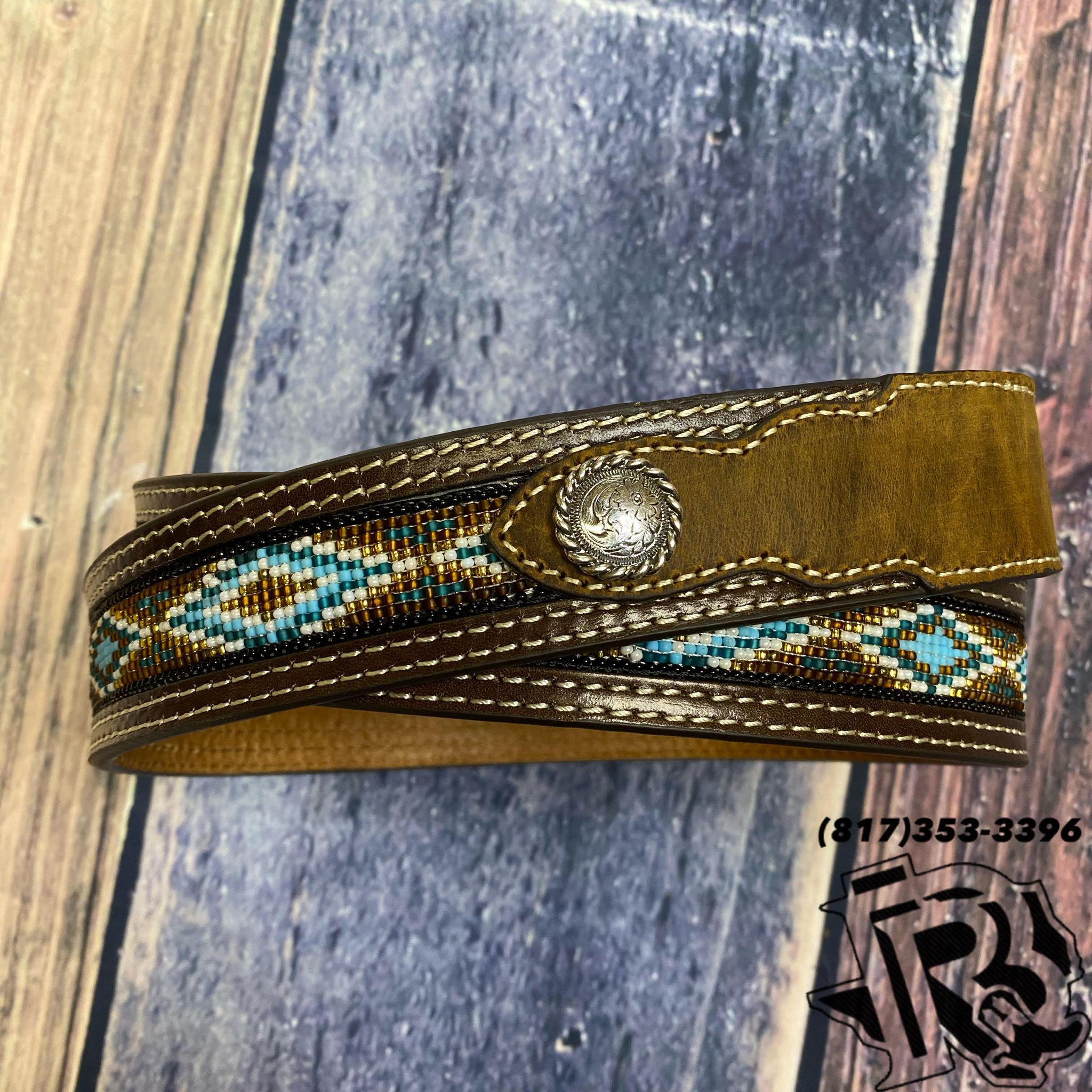 Nocona Mens Belt | Distressed Beaded Belt Medium Brown N2413644