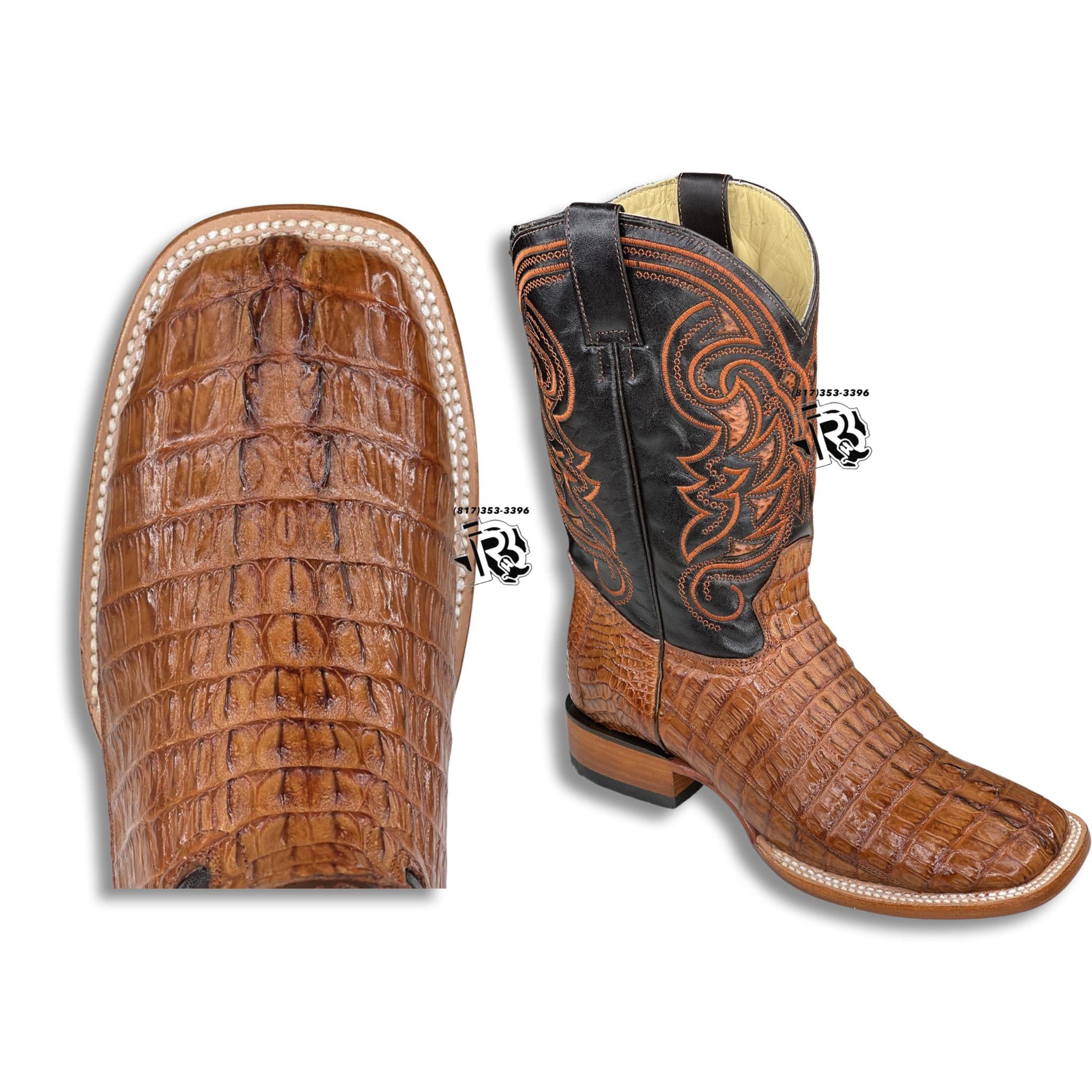 ORIGNAL -CAIMAN TAIL COGNAC | MEN WESTERN SQUARE TOE BOOTS