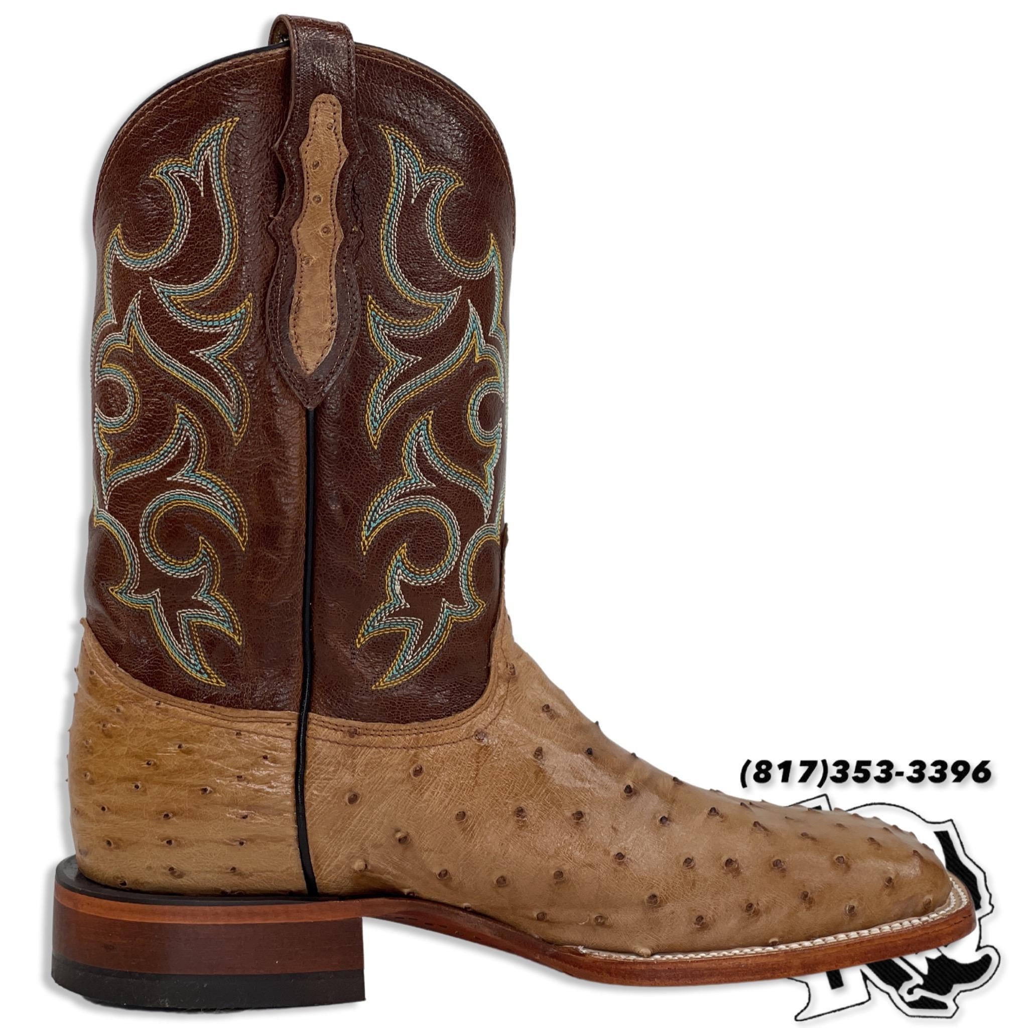 Justin Men's Cognac Ostrich Western Boots - Wide Square Toe