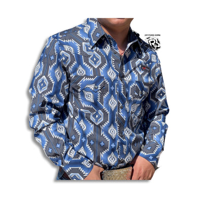 “ Jameson “ | Men Blue Aztec Long Sleeve Shirt Button Up RRMSOSRZ1F