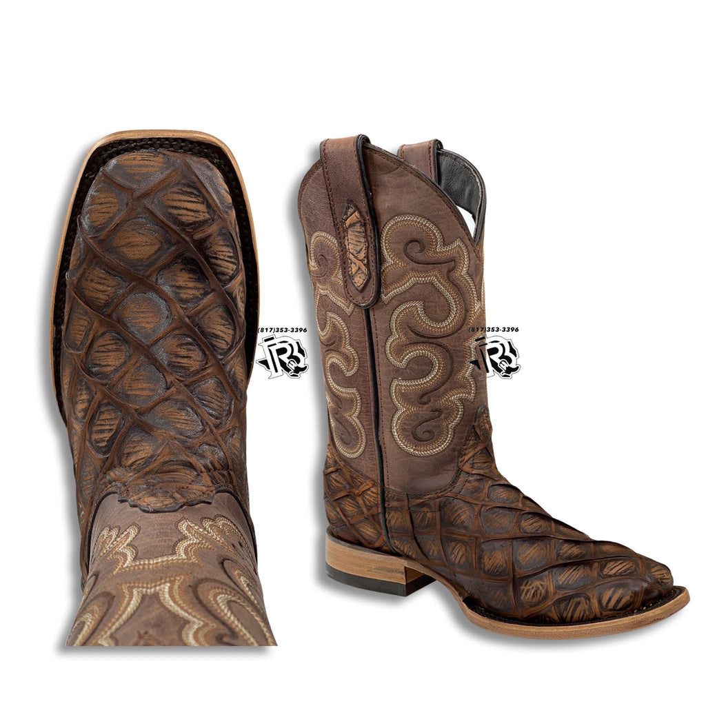 “ Tanner “ | Youth Boys Western Square Toe Boots Brown Rustic Cocnac