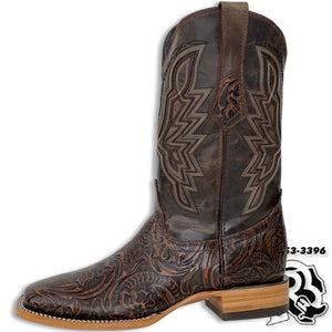 “ Reno “ | Men Western Square Toe Boots Brown Tooled Leather