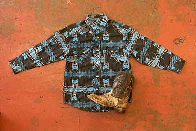 Boys Aztec long sleeve shirt teal |B8S2024