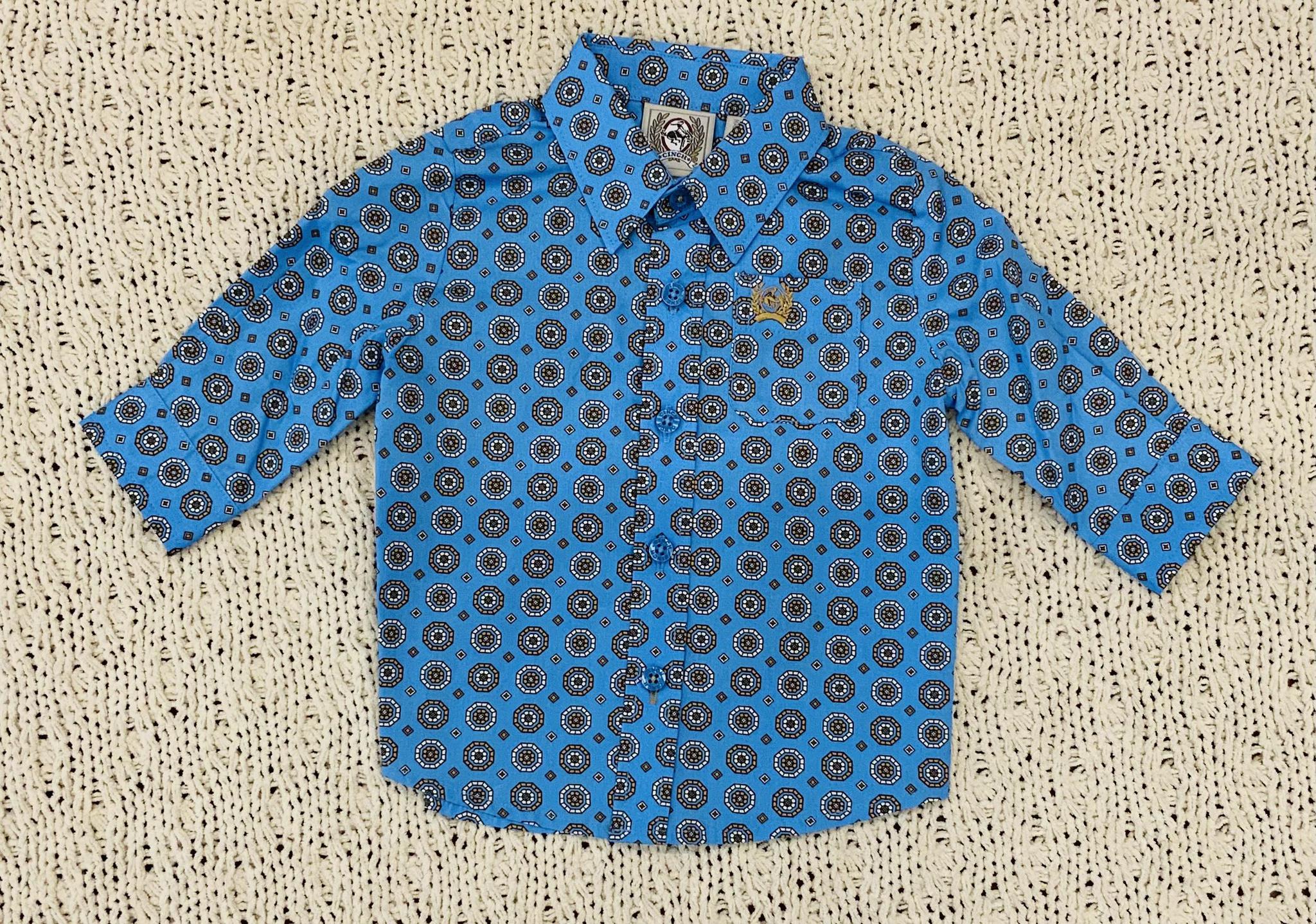 Infants boys long sleeve blue print shirt | MTW7062308