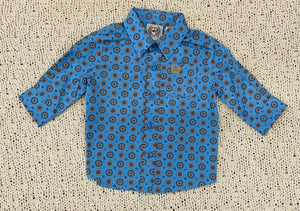 Infants boys long sleeve blue print shirt | MTW7062308