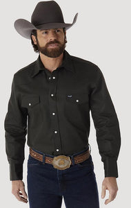 COWBOY CUT® FIRM FINISH LONG SLEEVE WESTERN WORK SHIRT IN BLACK FOREST GREEN|10MS70519