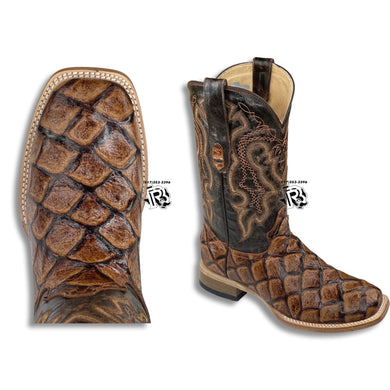“ Marshall “ | Men Western Square Toe Boots Leather Printed Cognac