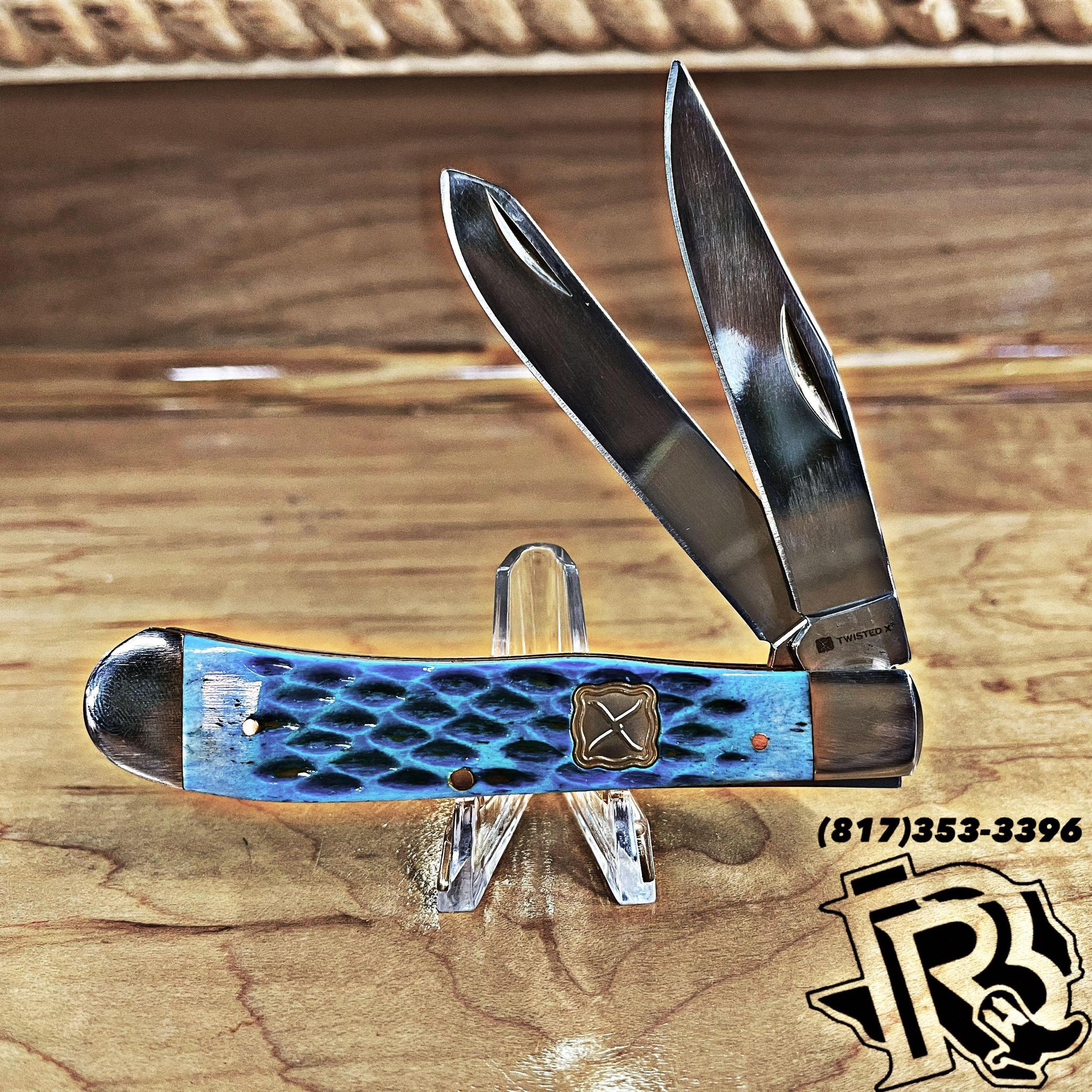 Twisted X KNIFE | 2 blade blue basket weave handle knife XK8001