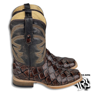 Men Boots | Brown Fish Print Boots Square Toe