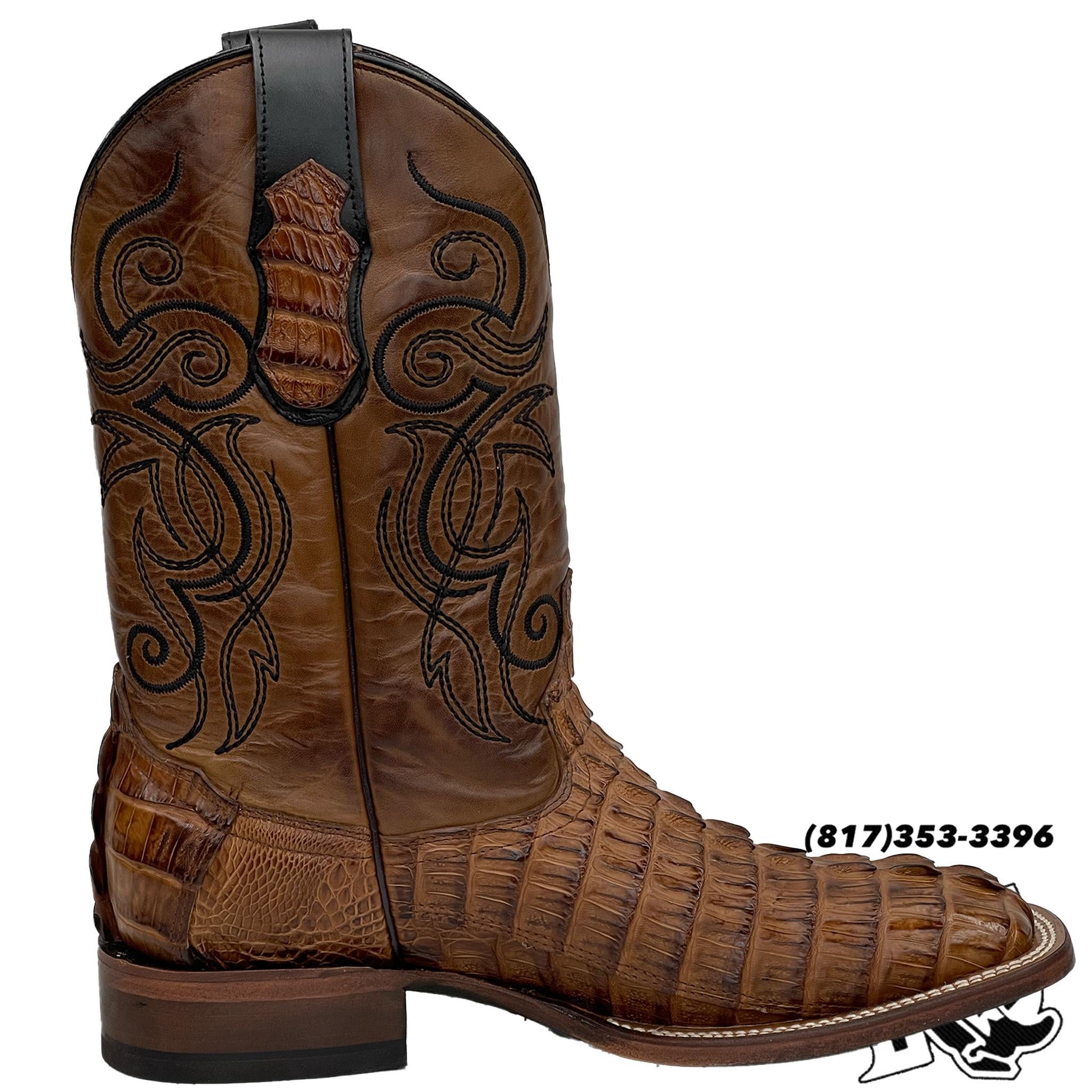 CAIMAN TAIL ORIGNAL | TAN SQUARE TOE MEN SQUARE TOE BOOTS