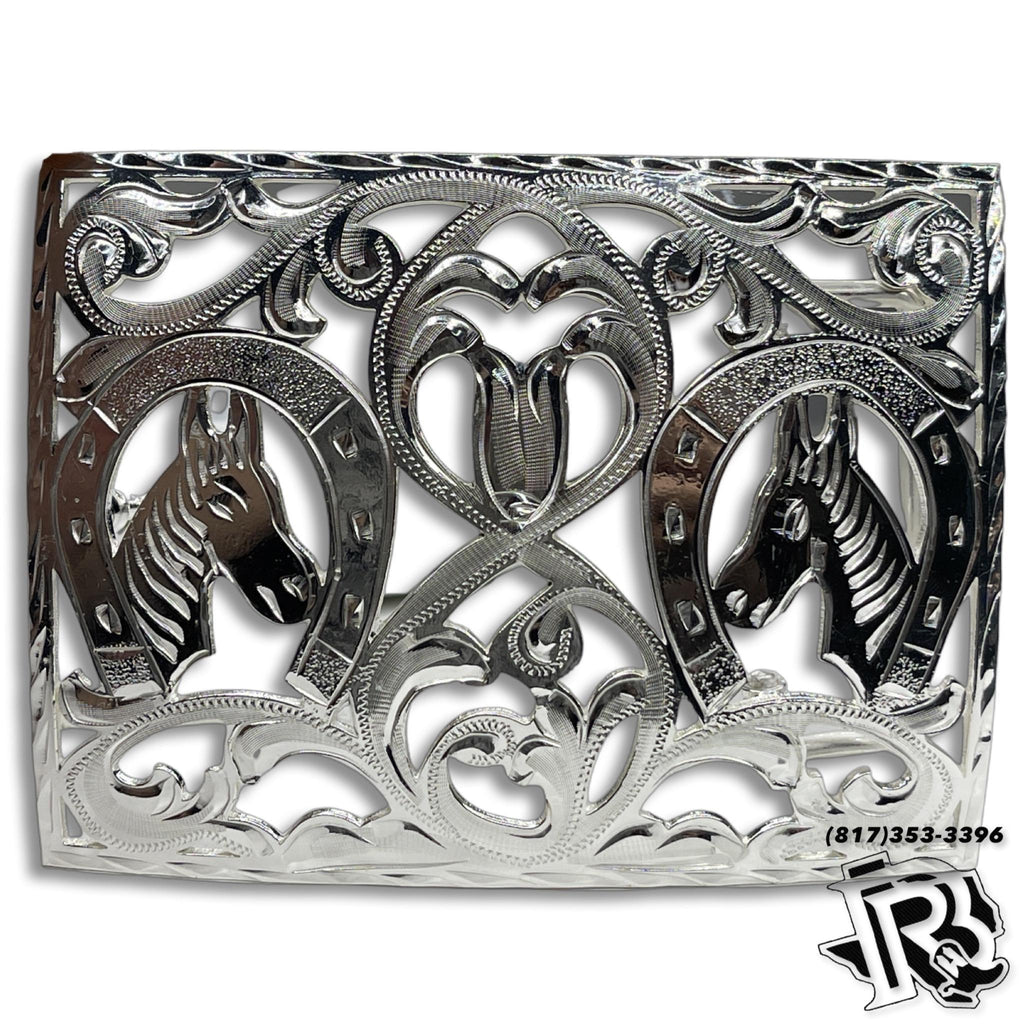 BELT BUCKLE “ GABRIEL” | HORSE HEAD WITH HORSE SHOES