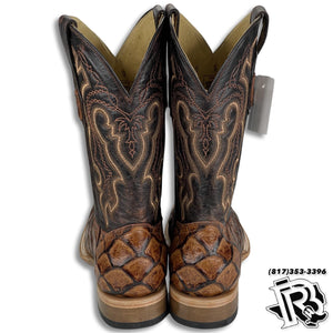 Men Boots | Fish Print Boots Cognac Square Toe Boots