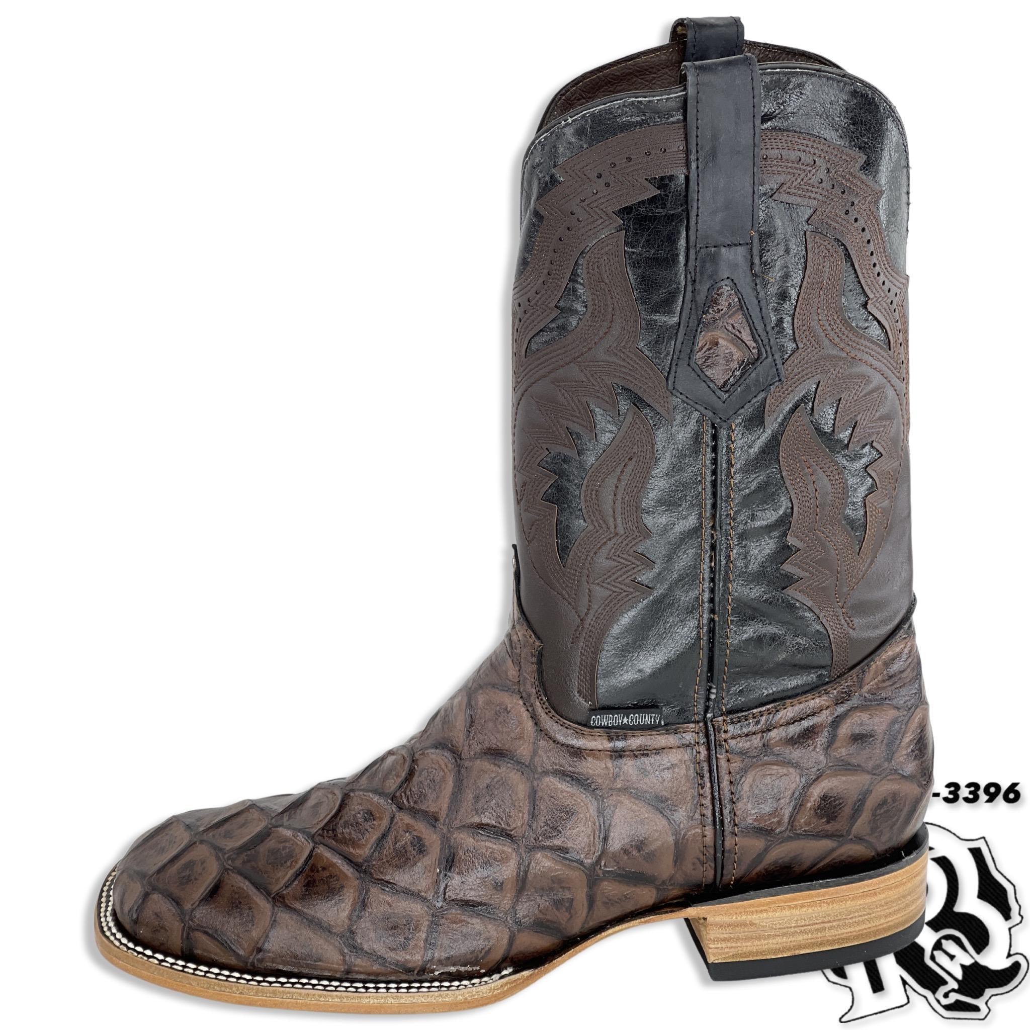 BIG BASS (FISH) BROWN PRINT | MEN SQUARE TOE BOOTS STYLE #6060